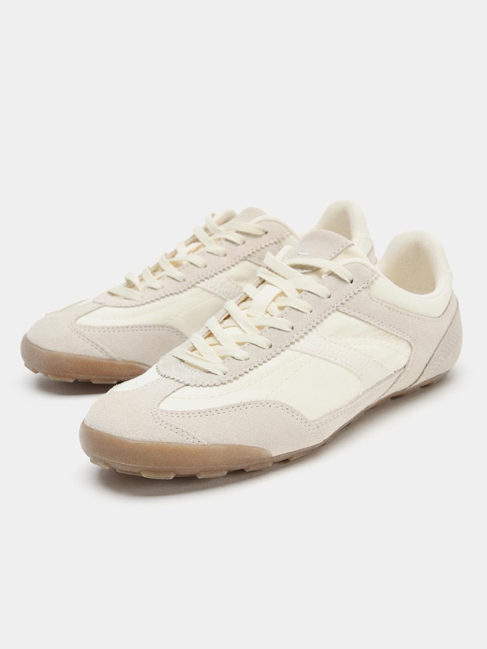 Zara Cream & Tan Low-Profile Lace-Up Sneakers